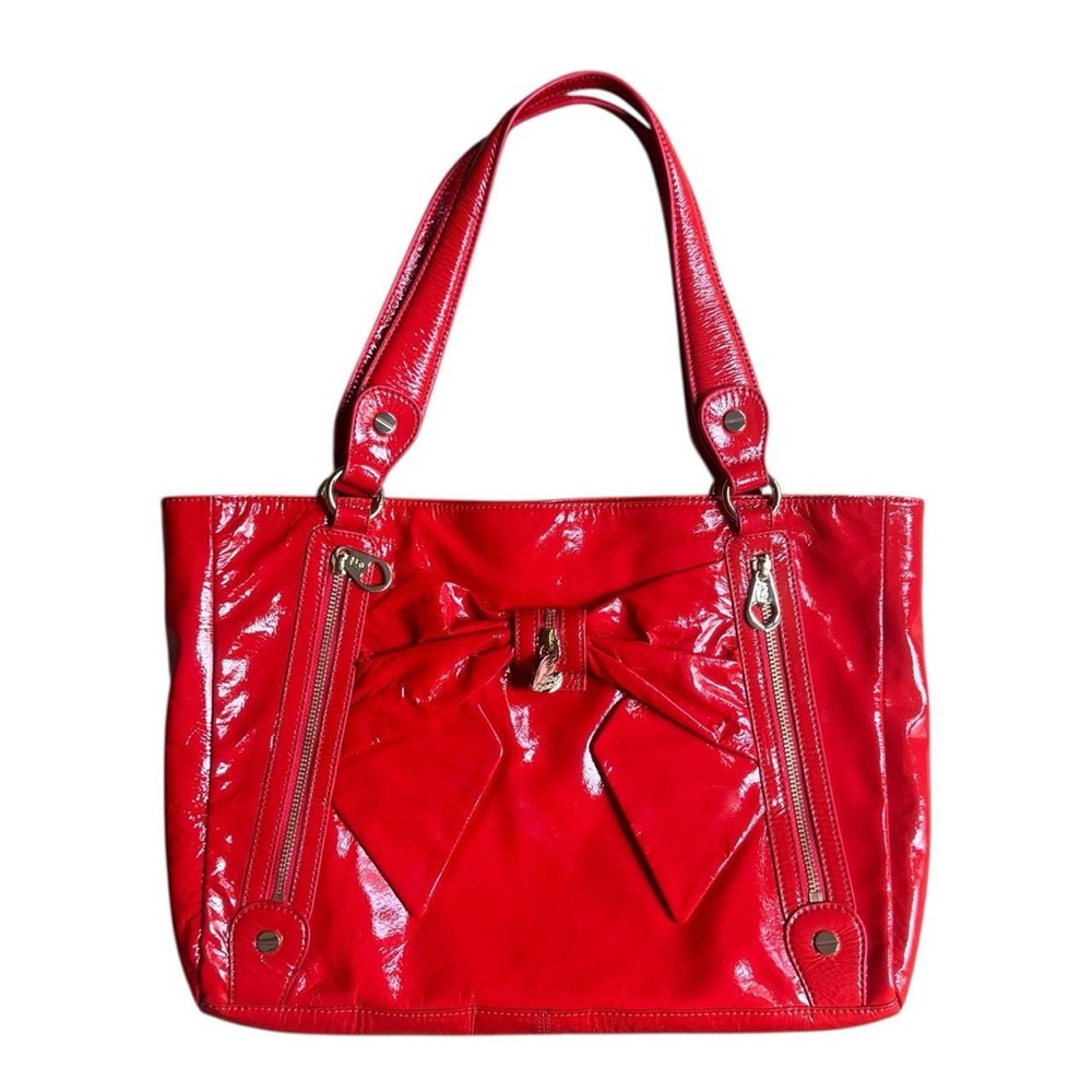 Y2K Betsey Johnson red patten leather shoulder bag bow gold metal hardware